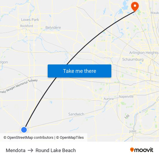 Mendota to Round Lake Beach map