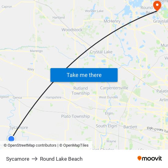 Sycamore to Round Lake Beach map