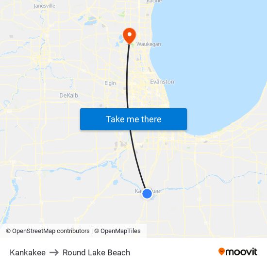 Kankakee to Round Lake Beach map