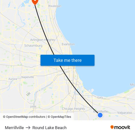 Merrillville to Round Lake Beach map