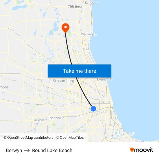 Berwyn to Round Lake Beach map