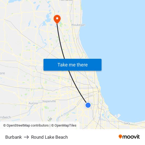 Burbank to Round Lake Beach map