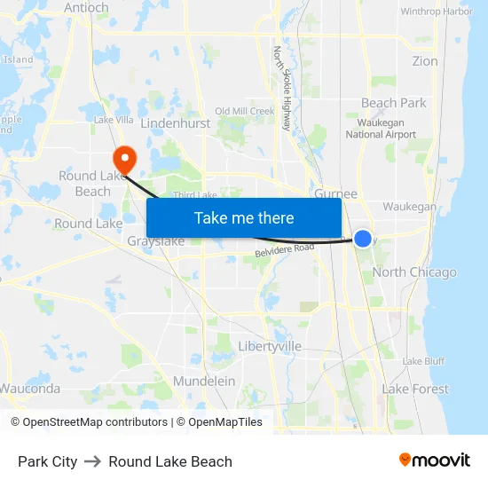 Park City to Round Lake Beach map