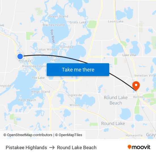 Pistakee Highlands to Round Lake Beach map