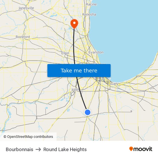 Bourbonnais to Round Lake Heights map