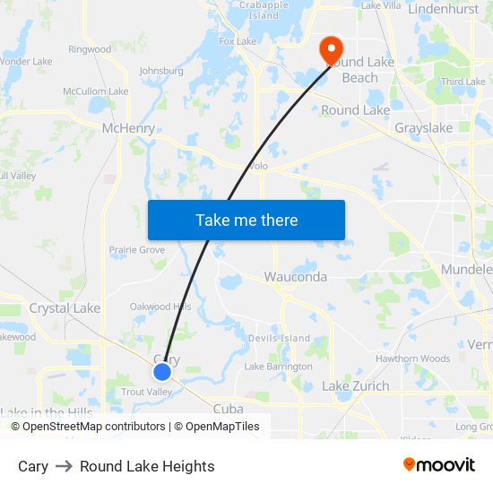 Cary to Round Lake Heights map