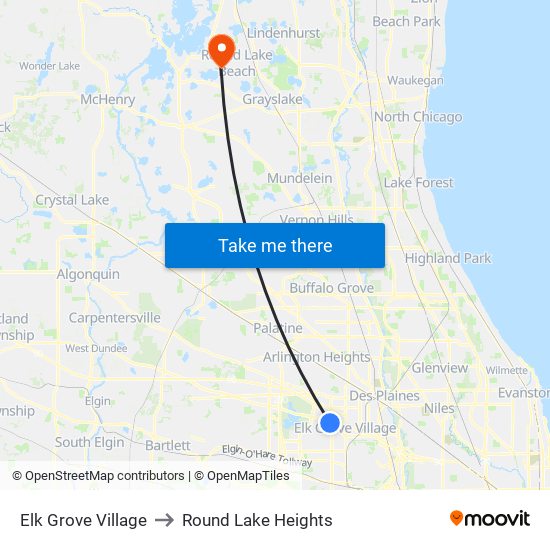 Elk Grove Village to Round Lake Heights map