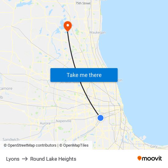 Lyons to Round Lake Heights map