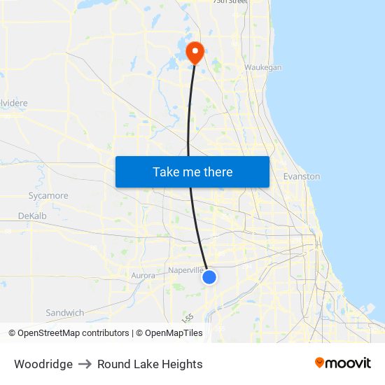 Woodridge to Round Lake Heights map