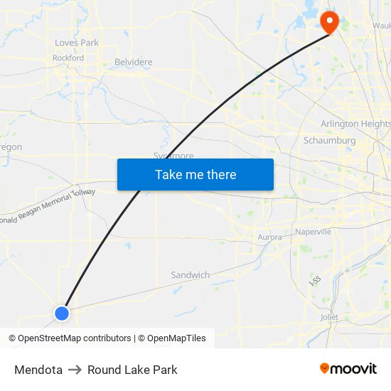 Mendota to Round Lake Park map