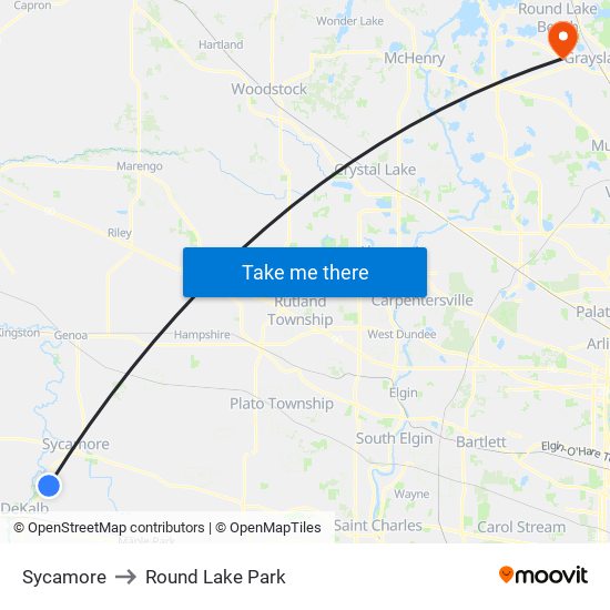 Sycamore to Round Lake Park map
