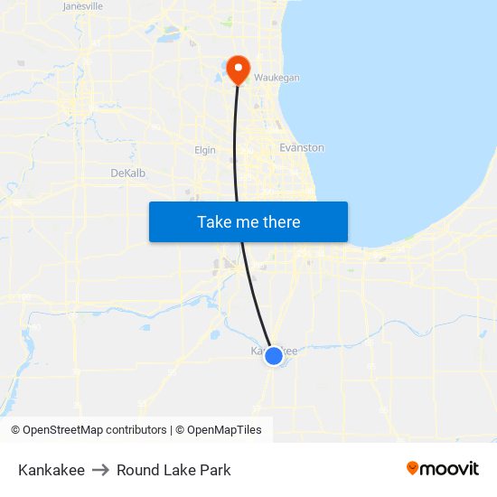 Kankakee to Round Lake Park map