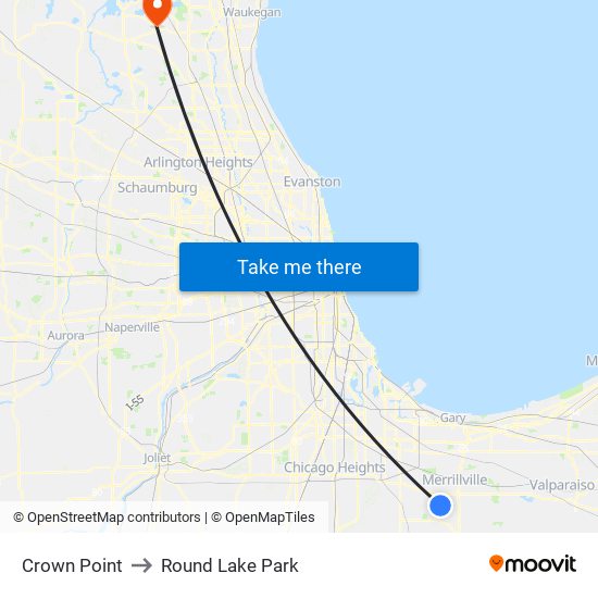 Crown Point to Round Lake Park map