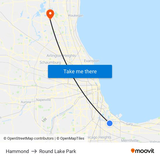 Hammond to Round Lake Park map