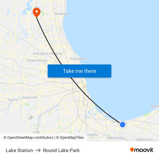 Lake Station to Round Lake Park map