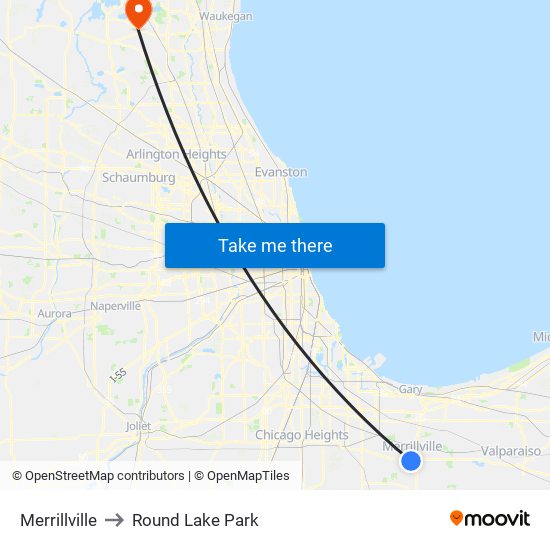 Merrillville to Round Lake Park map