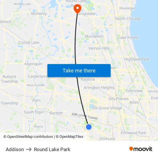 Addison to Round Lake Park map