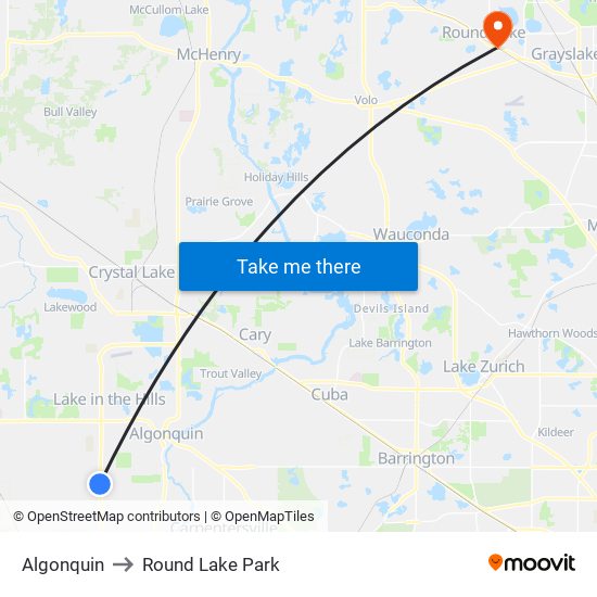 Algonquin to Round Lake Park map