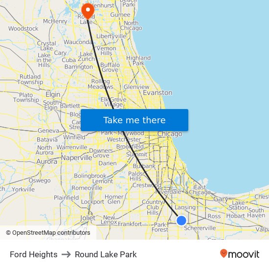 Ford Heights to Round Lake Park map