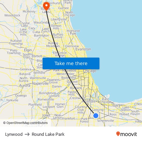 Lynwood to Round Lake Park map