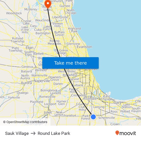 Sauk Village to Round Lake Park map