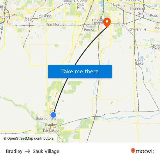 Bradley to Sauk Village map