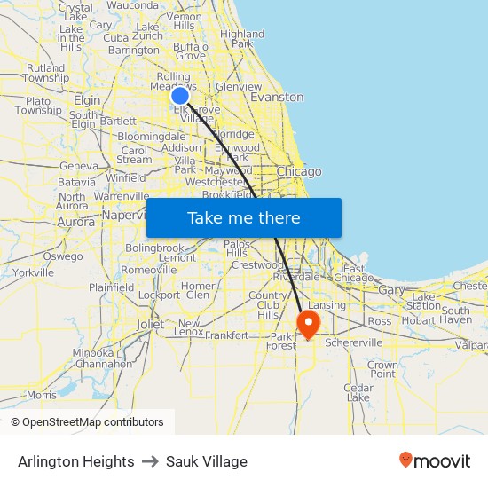 Arlington Heights to Sauk Village map