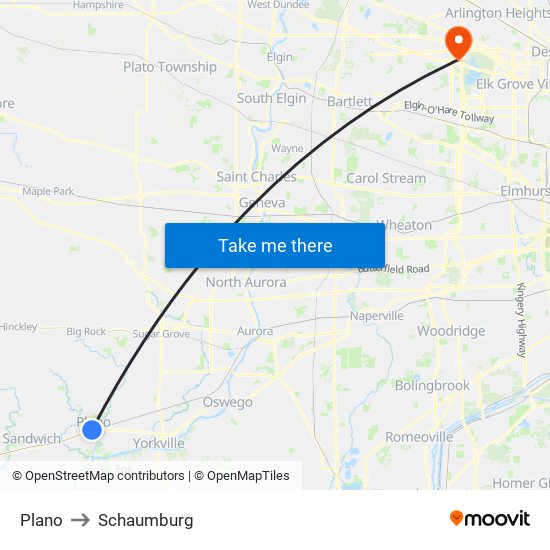 Plano to Schaumburg map