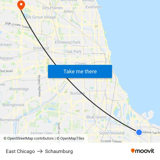 East Chicago to Schaumburg map