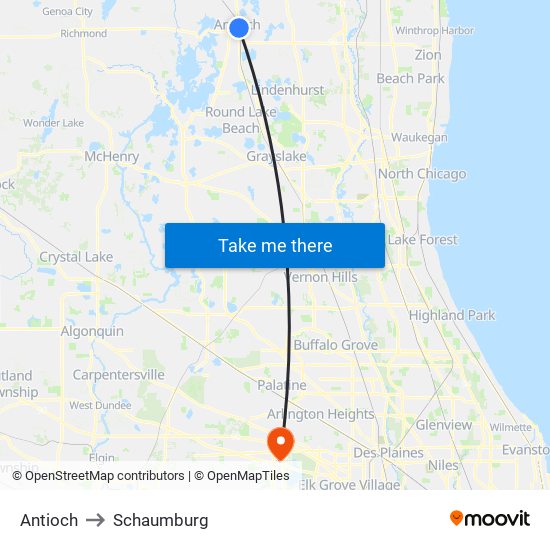 Antioch to Schaumburg map