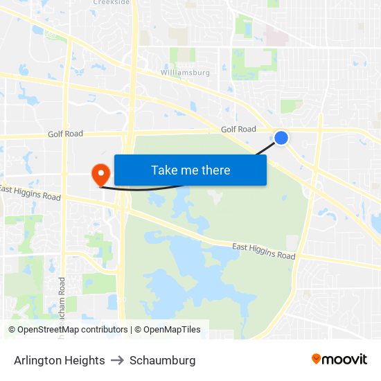 Arlington Heights to Schaumburg map