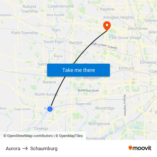 Aurora to Schaumburg map
