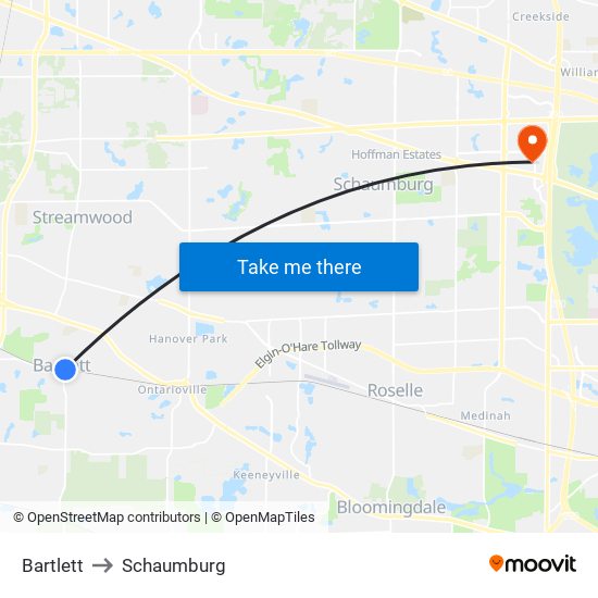 Bartlett to Schaumburg map