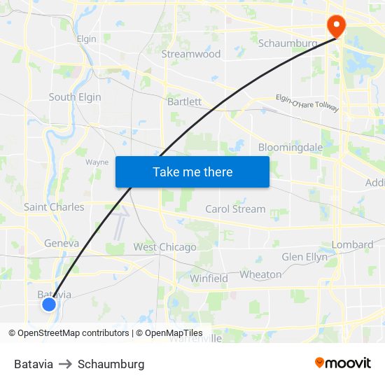 Batavia to Schaumburg map