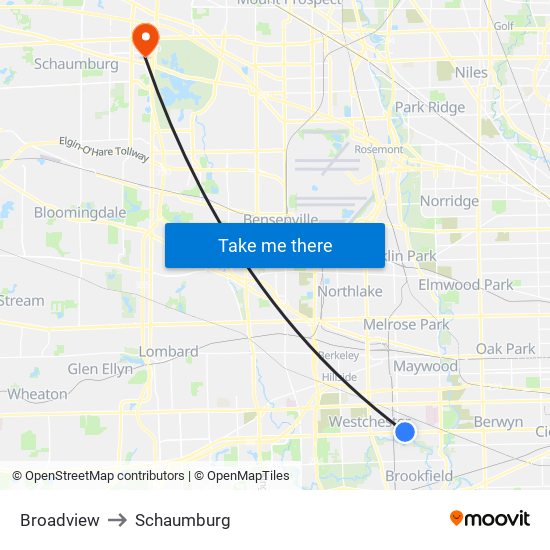 Broadview to Schaumburg map