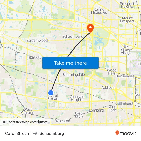 Carol Stream to Schaumburg map