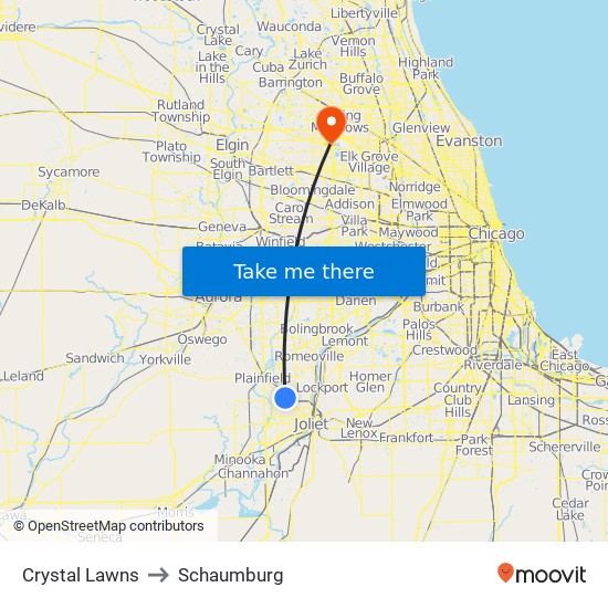 Crystal Lawns to Schaumburg map