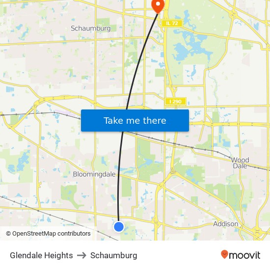 Glendale Heights to Schaumburg map