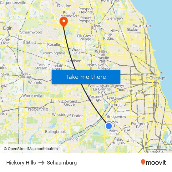 Hickory Hills to Schaumburg map