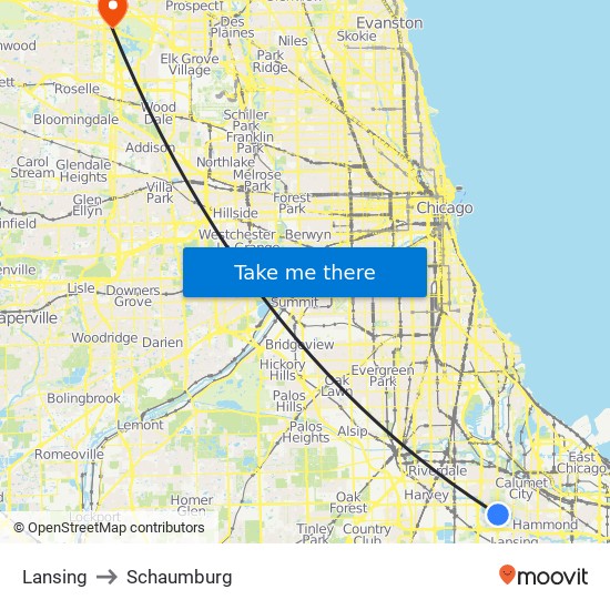 Lansing to Schaumburg map