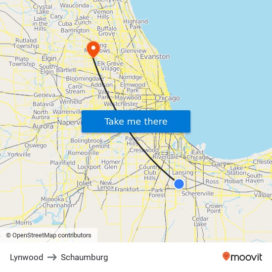 Lynwood to Schaumburg map