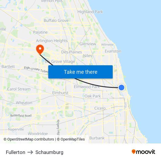 Fullerton to Schaumburg map