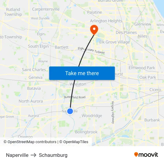 Naperville to Schaumburg map