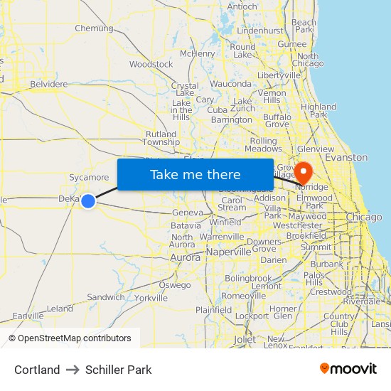 Cortland to Schiller Park map