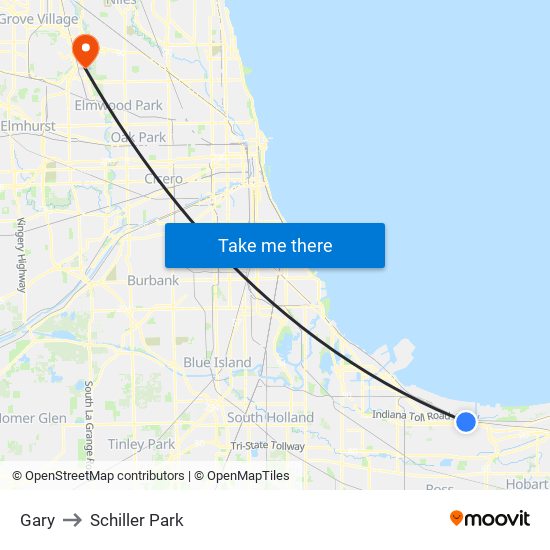 Gary to Schiller Park map