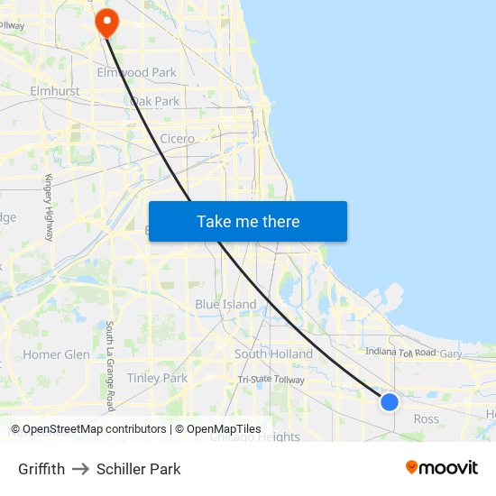 Griffith to Schiller Park map
