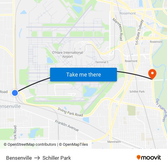 Bensenville to Schiller Park map
