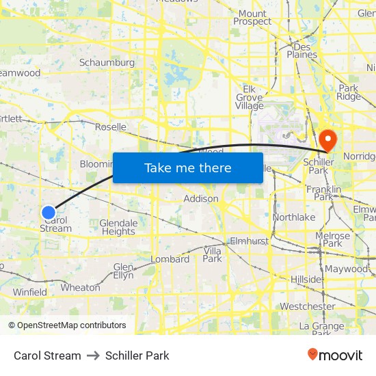 Carol Stream to Schiller Park map