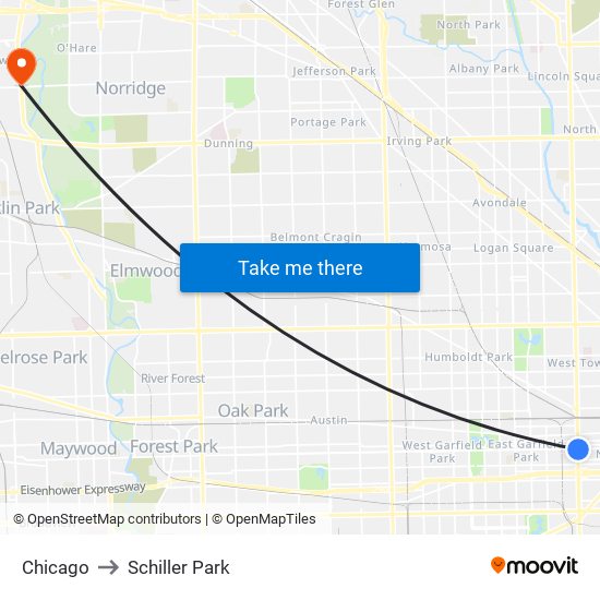 Chicago to Schiller Park map