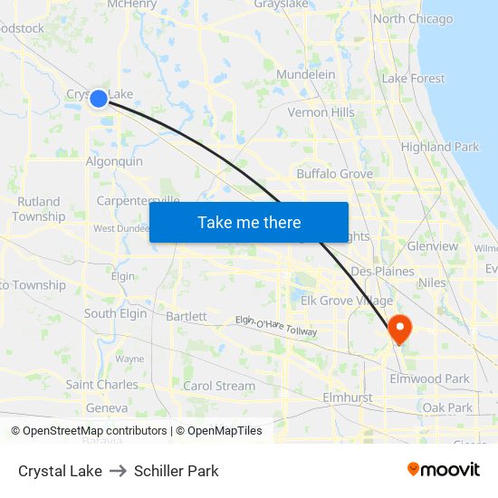 Crystal Lake to Schiller Park map